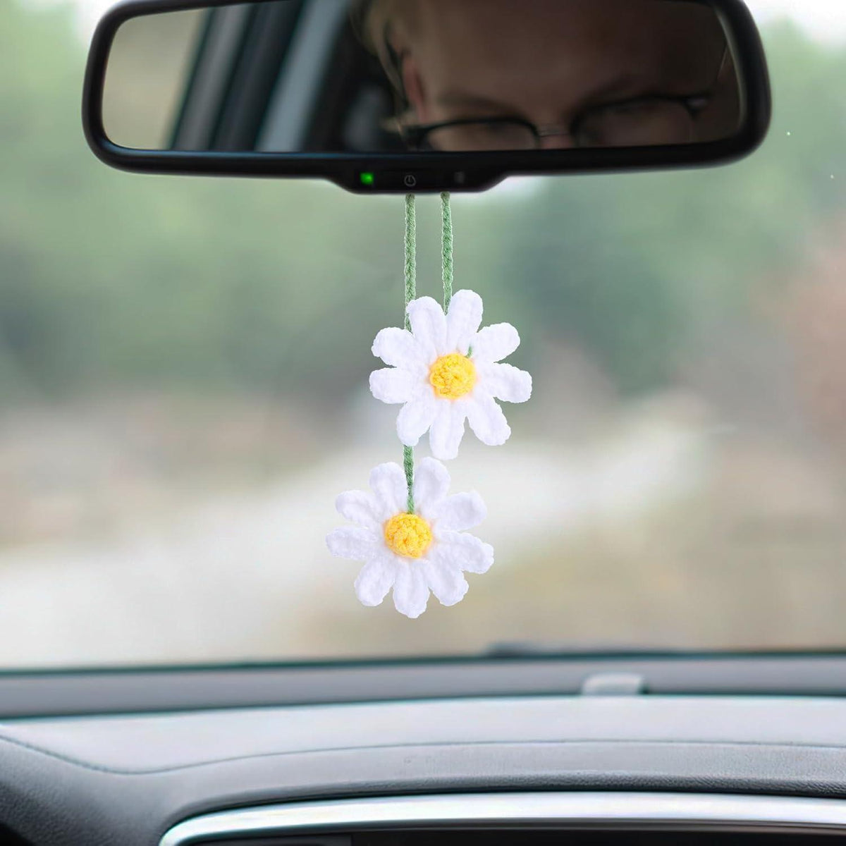 Gehäkelter Gänseblümchen Auto Spiegel Anhänger Weiß