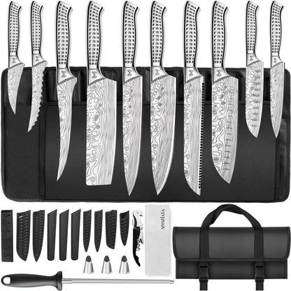 Küchenmesser Set 17-tlg. Edelstahl Profi mit Tasche & Wetzstahl