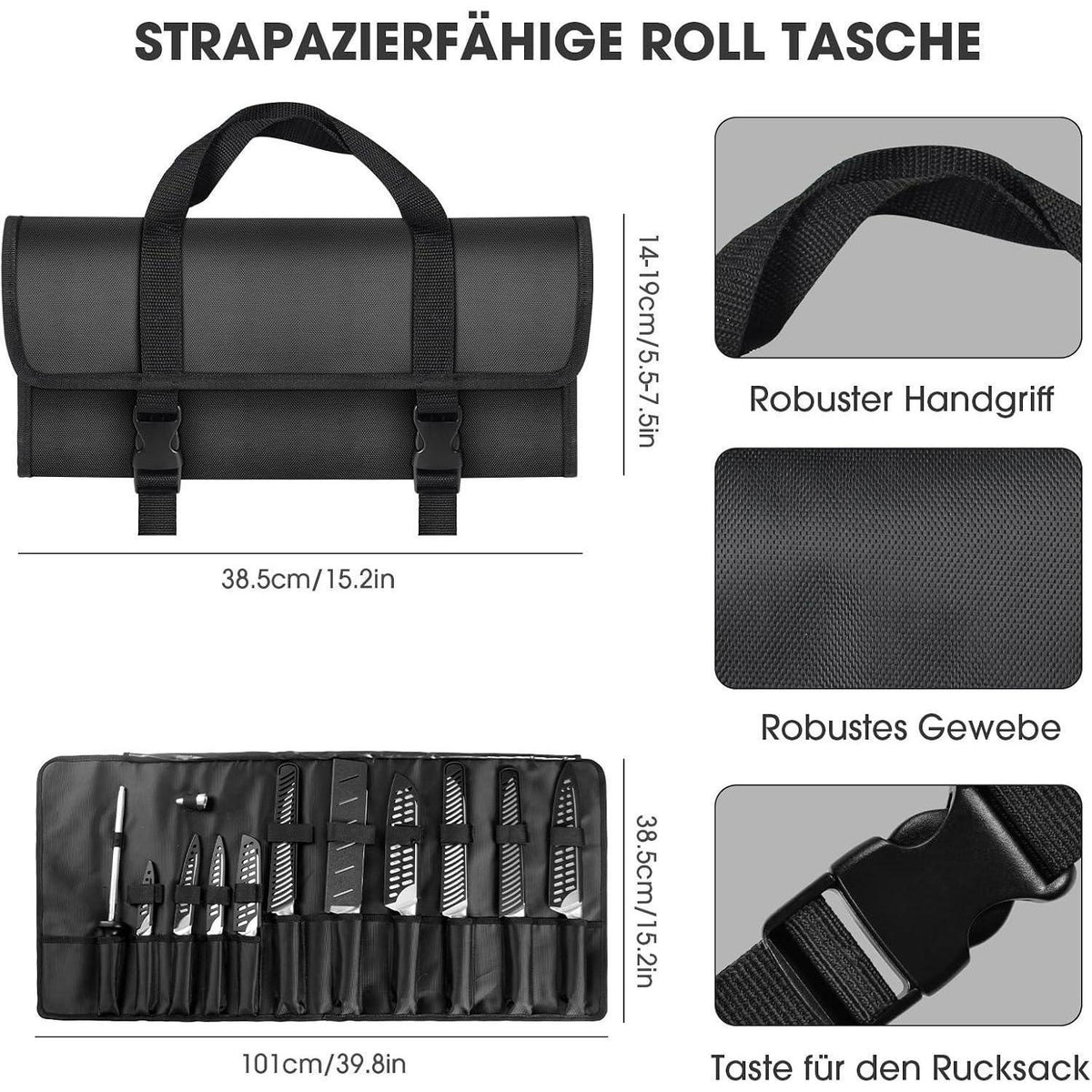Küchenmesser Set 17-tlg. Edelstahl Profi mit Tasche & Wetzstahl