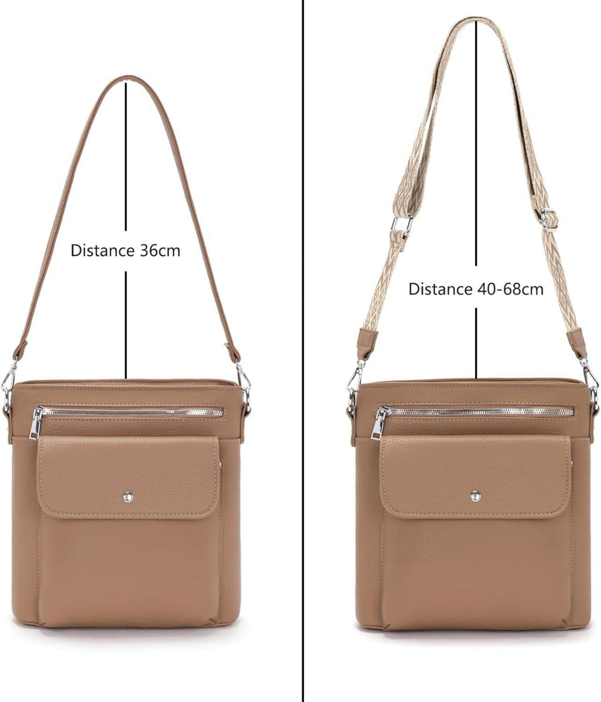 Damen Umhängetasche Mittelgroß Crossbody Tasche 3 Reißverschlusstaschen