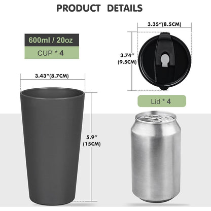 4er-Set Greentainer Reisebecher mit Deckel - 600ml Thermobecher