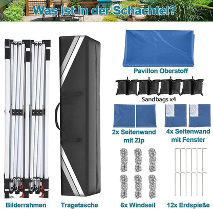 Faltpavillon 3x6m Wasserdicht Stabil Winterfest mit Seitenwänden