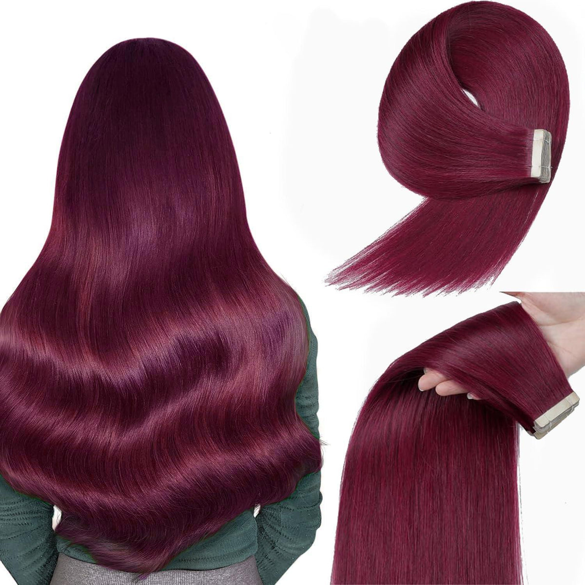 Echthaar Tape Extensions Burgunderrot 40cm (16 Zoll)