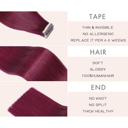 Echthaar Tape Extensions Burgunderrot 40cm (16 Zoll)