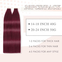Echthaar Tape Extensions Burgunderrot 60cm (24 Zoll)