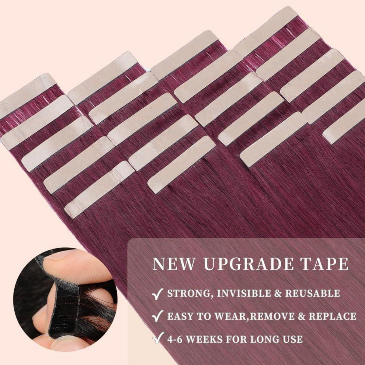 Echthaar Tape Extensions Burgunderrot 55cm (22 Zoll)