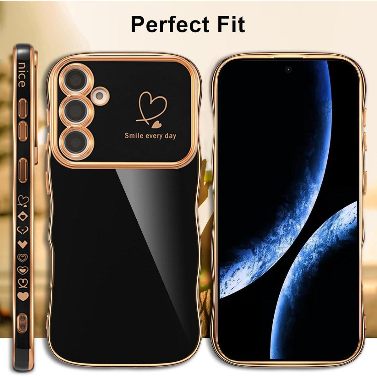 Handyhülle Samsung Galaxy S25, Mädchen Niedliche Wellen, Schwarz