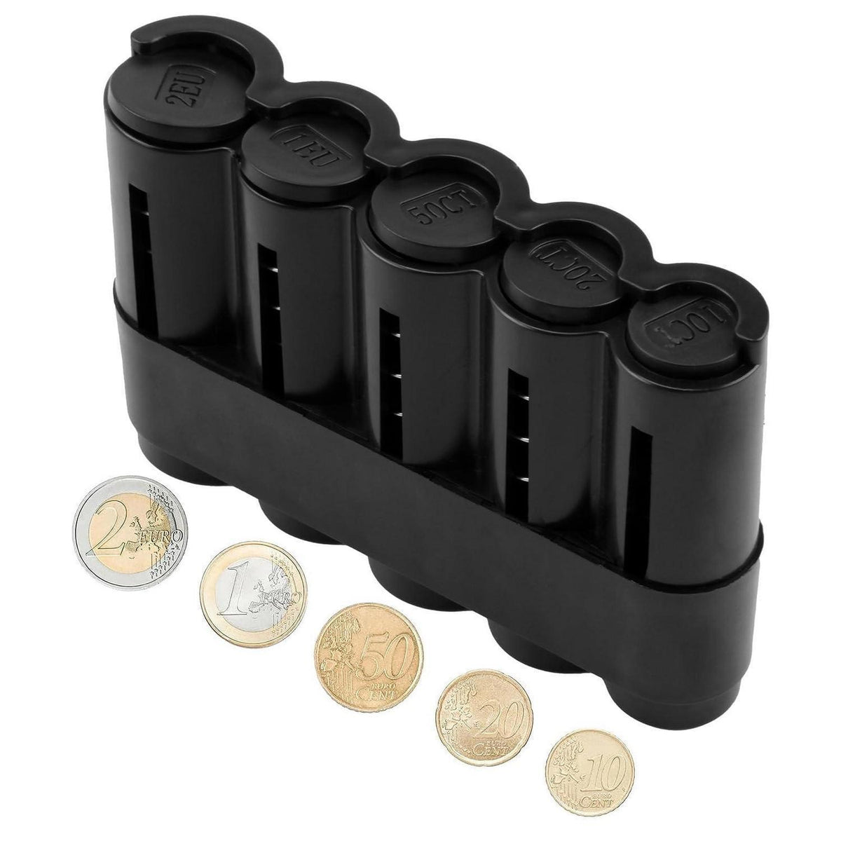 Münzbox 5-Fächer Schwarz – Kleingeld Sortierer für Euro & Cent