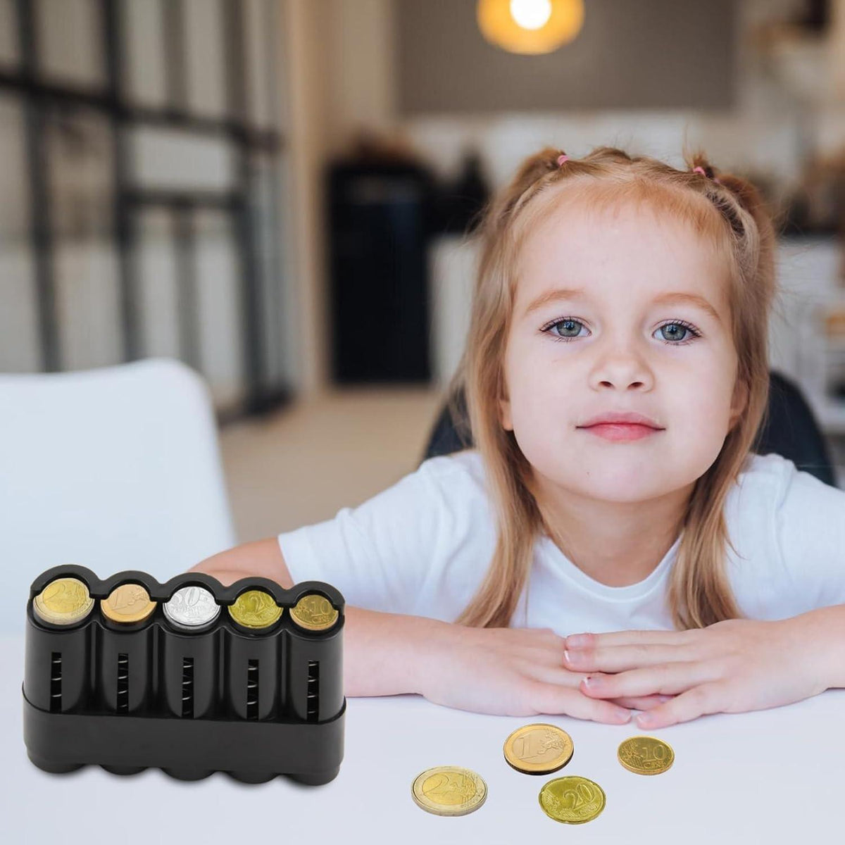 Münzbox 5-Fächer Schwarz – Kleingeld Sortierer für Euro & Cent
