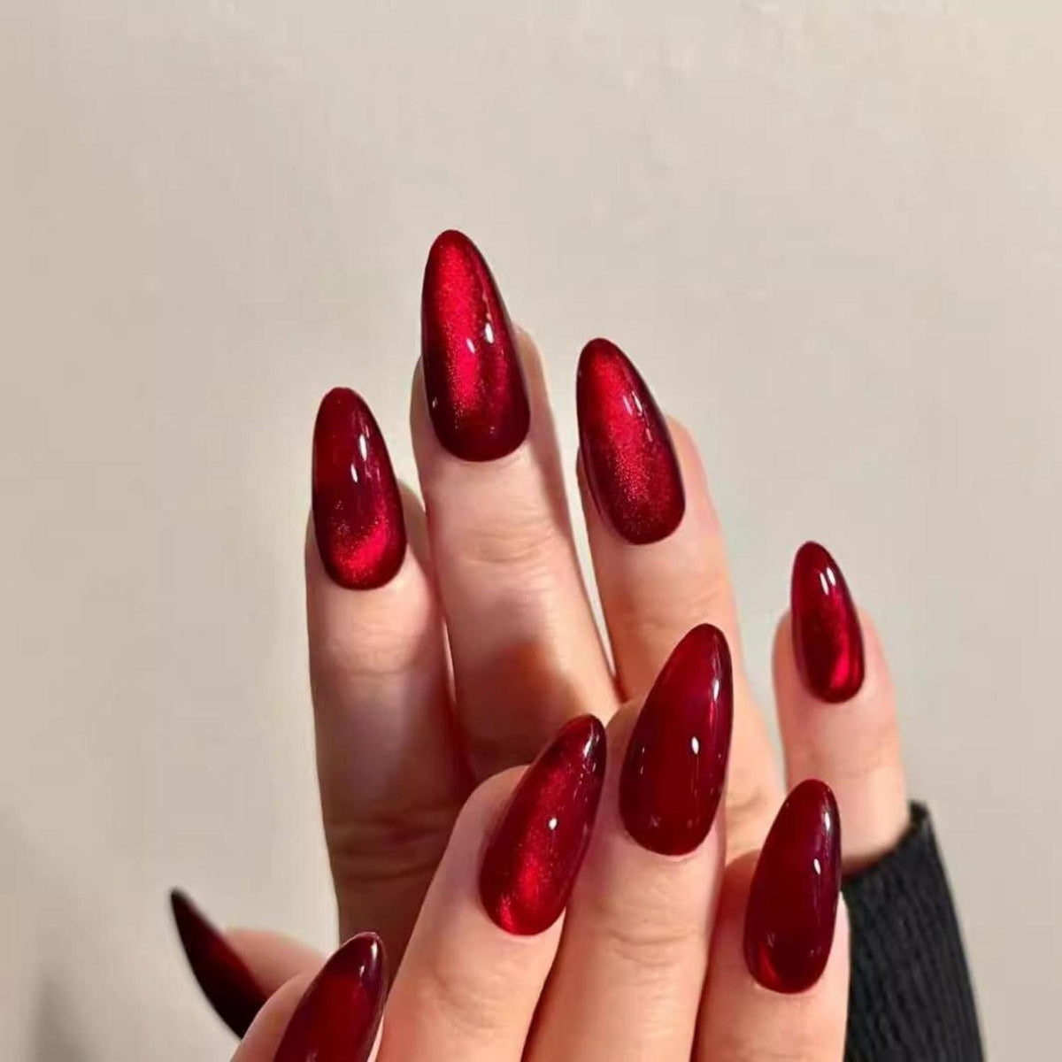 30er Set Blutrot Kristall Cat Eye Oval Falsche Nägel