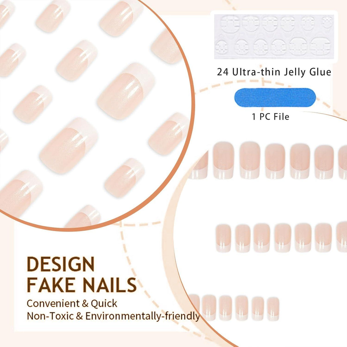 24-teiliges GlamRays Press-On Nails Set in Weiß, French Tip