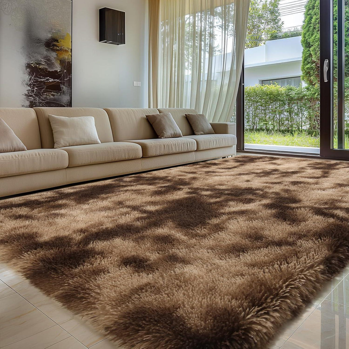 Hochflor Teppich Braun 275x370 – Flauschiger Wohnzimmerteppich