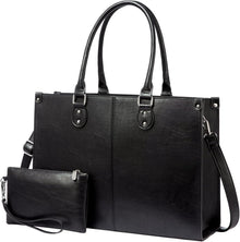 Laptoptasche Schwarz Damen 17.3 Zoll PU Leder Handtasche Umhängetasche