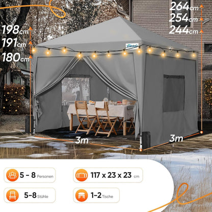 Quictent Pavillon 3x3 mit 4 Seitenteilen Wasserdicht Stabil