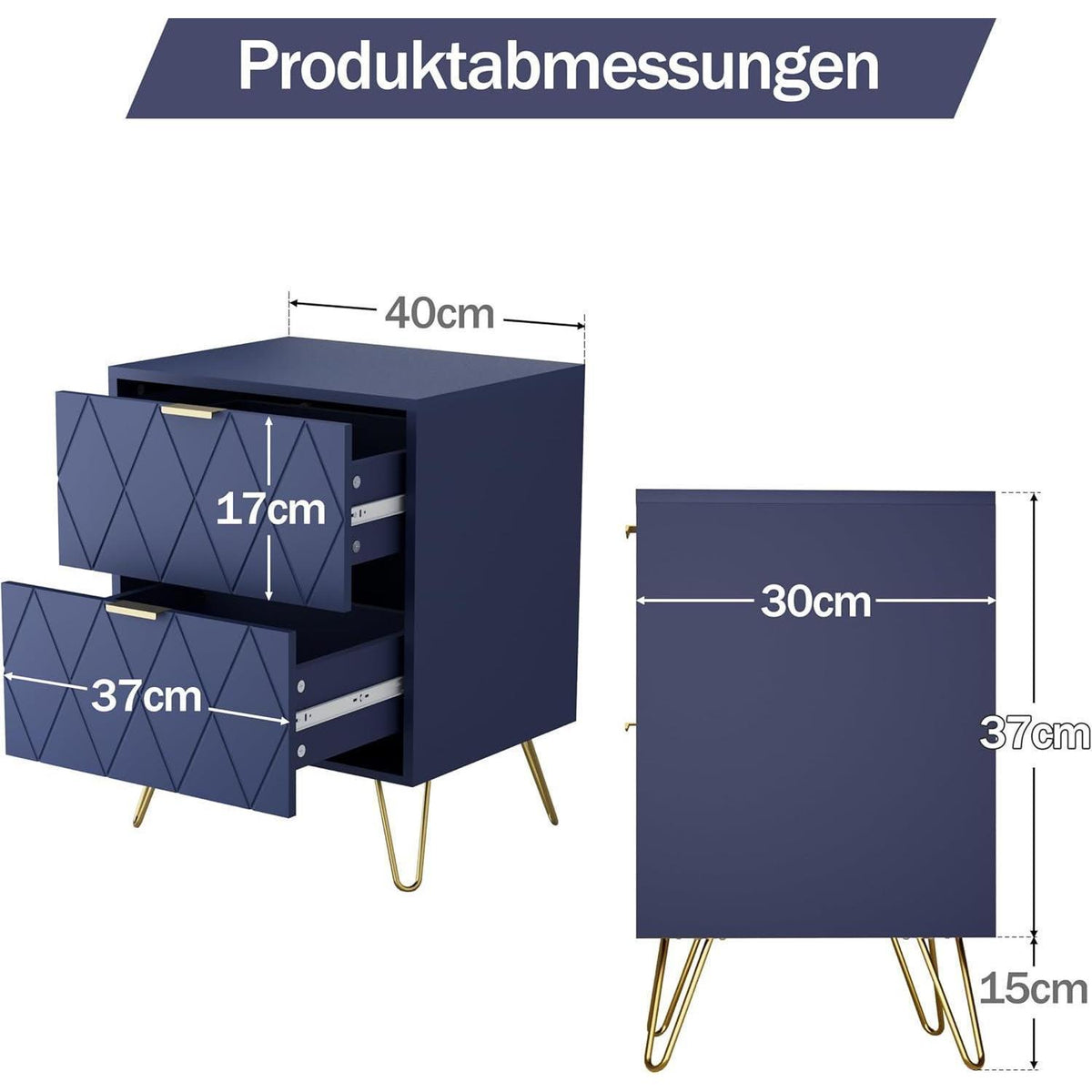 Blaues Schlafzimmer-Set: Kommode & 2 Nachttische im skandinavischen Stil