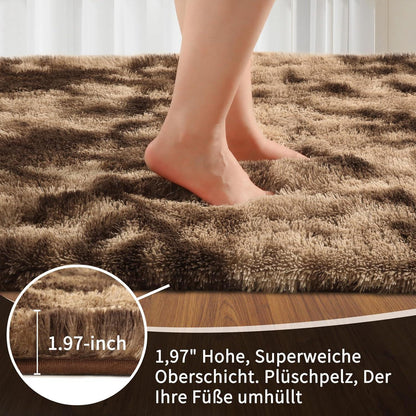 Hochflor Teppich Braun 240x340 – Flauschiger Wohnzimmerteppich Waschbar