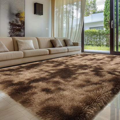 Hochflor Teppich Braun 240x340 – Flauschiger Wohnzimmerteppich Waschbar