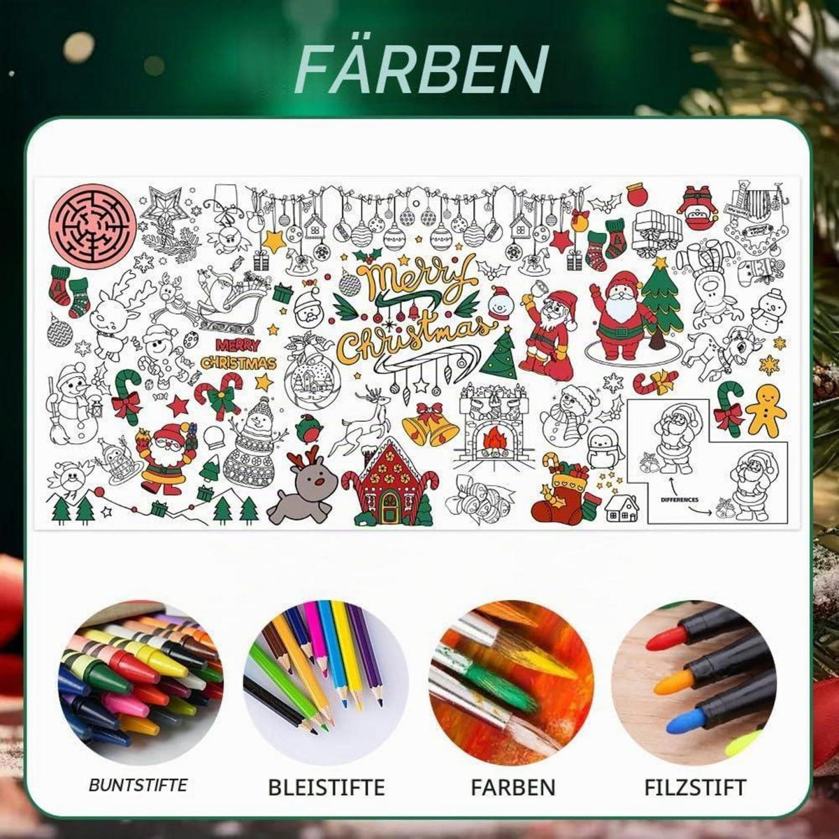 Weihnachten Ausmal Tischdecke 183x86cm – Bastelposter & Aktivität
