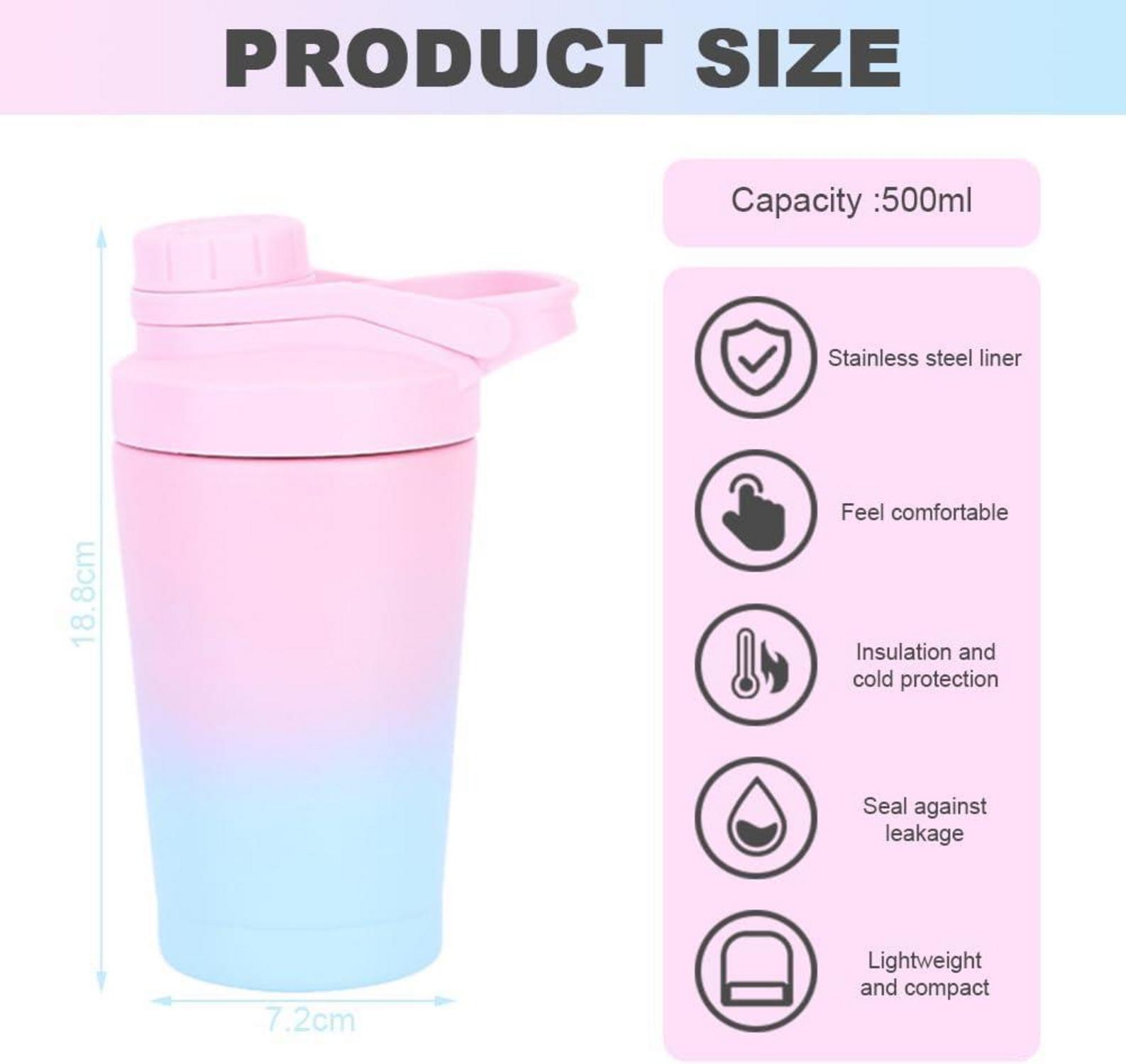 Protein Shaker 500ml Edelstahl Vakuum Isoliert Auslaufsicher