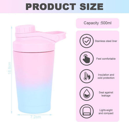 Protein Shaker 500ml Edelstahl Vakuum Isoliert Auslaufsicher
