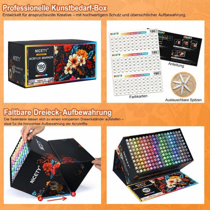 Acrylstifte Set 180 Farben – Pinselspitze für Steine, Holz & mehr