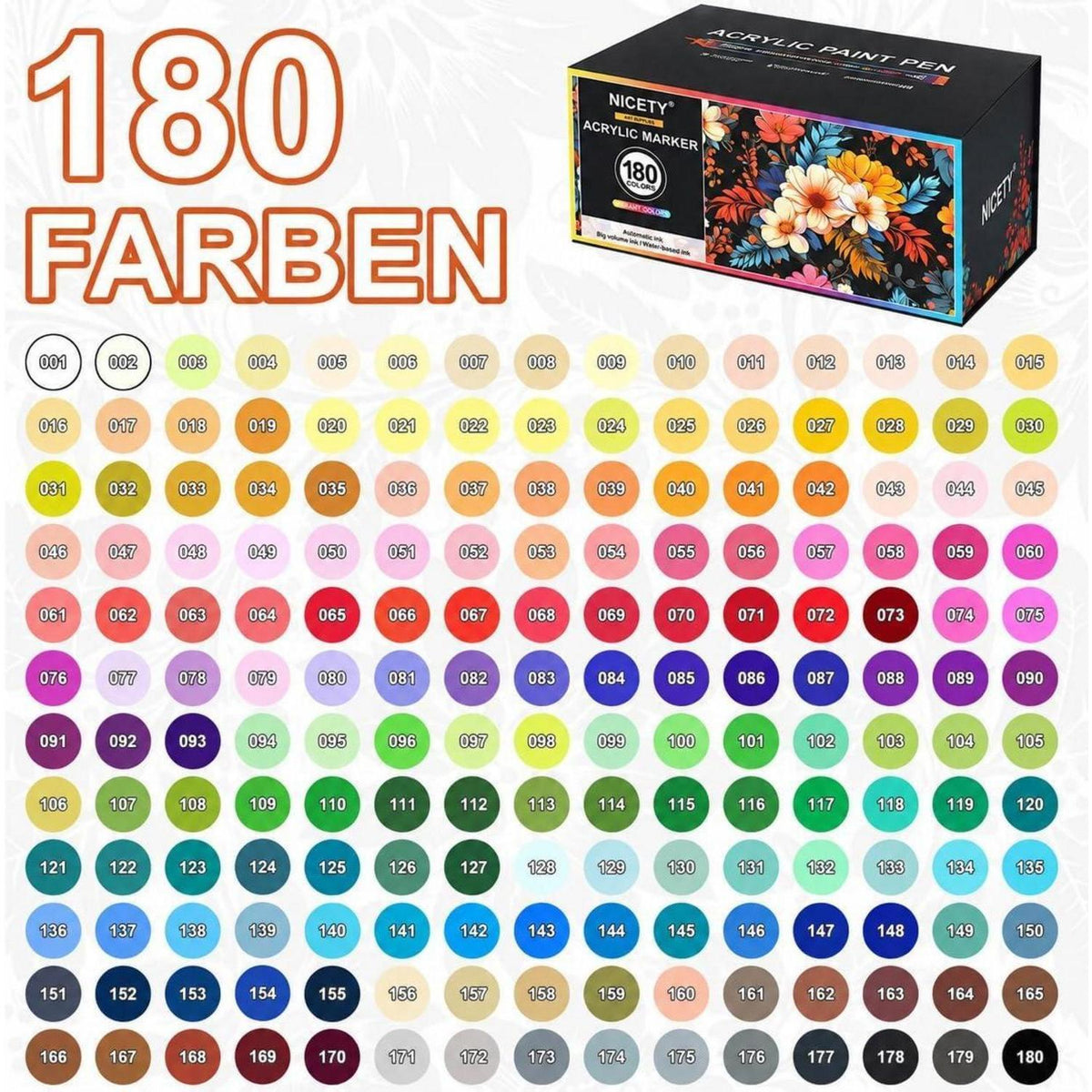 Acrylstifte Set 180 Farben – Pinselspitze für Steine, Holz & mehr