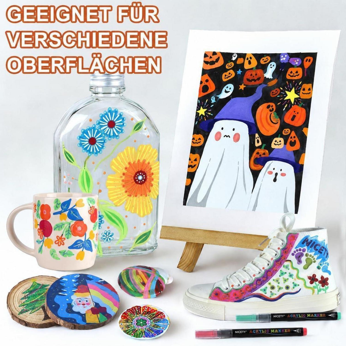 Acrylstifte Set 180 Farben – Pinselspitze für Steine, Holz & mehr