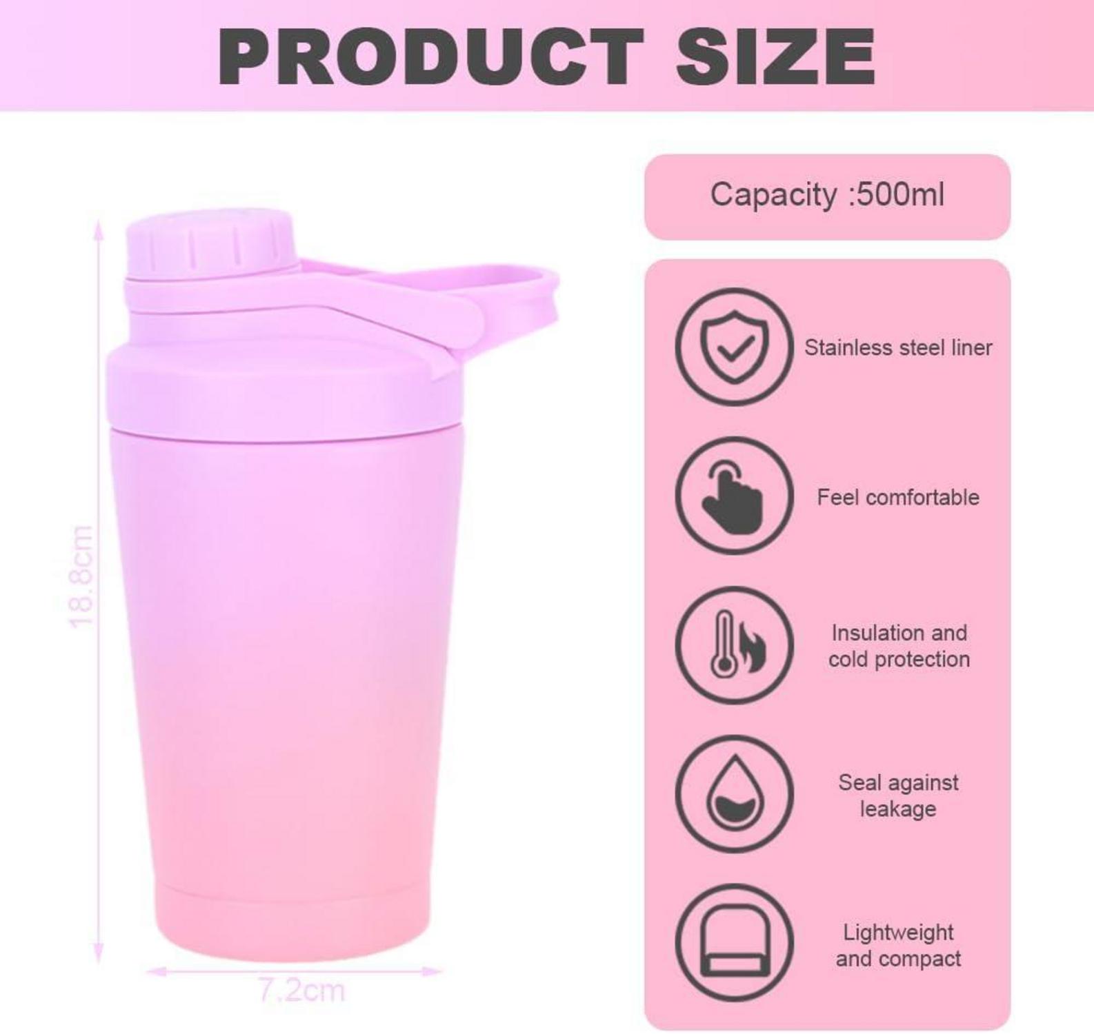 Protein Shaker Edelstahl 500ml Auslaufsicher Vakuum Isoliert