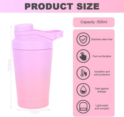 Protein Shaker Edelstahl 500ml Auslaufsicher Vakuum Isoliert