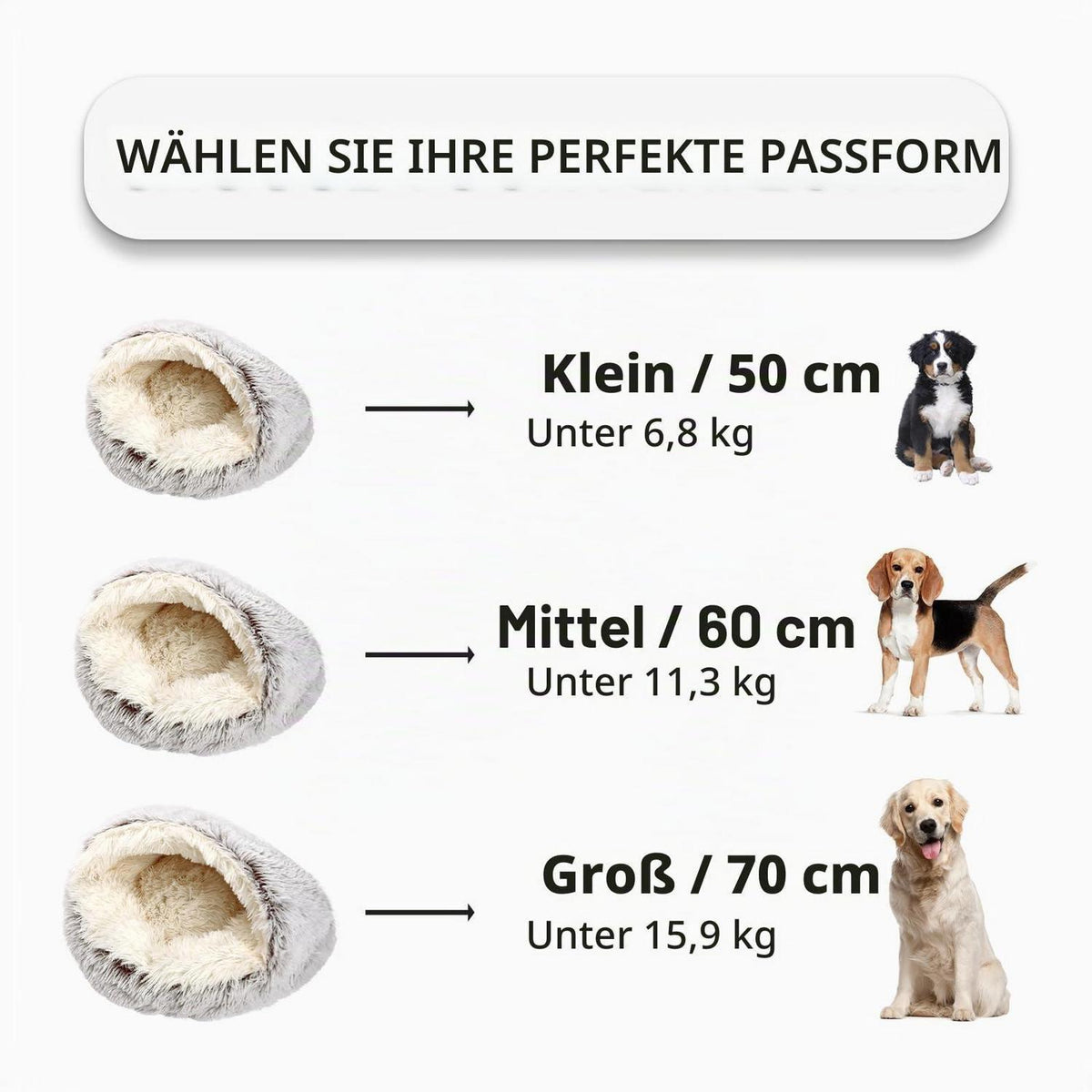Flauschiges Katzenbett rund, 60x60cm, Grau – Waschbar & Bequem
