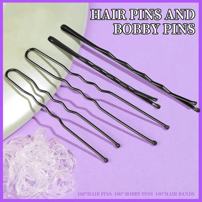 Schwarze Haarklammern Set Haargummis Haarnadeln Bobby Pins