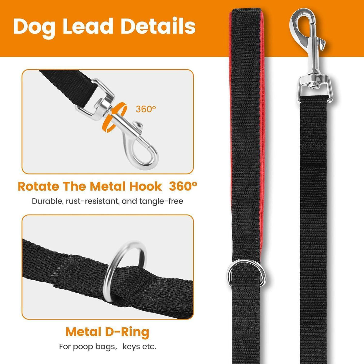 Schleppleine für Hunde mit drehbarem Karabiner, 30m Schwarz