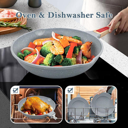 3tlg. Keramikpfannen Set 26/28 cm abnehmbarer Griff Blau-Backofen