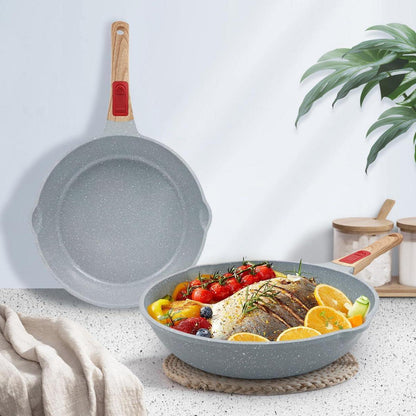 3tlg. Keramikpfannen Set 26/28 cm abnehmbarer Griff Blau-Backofen