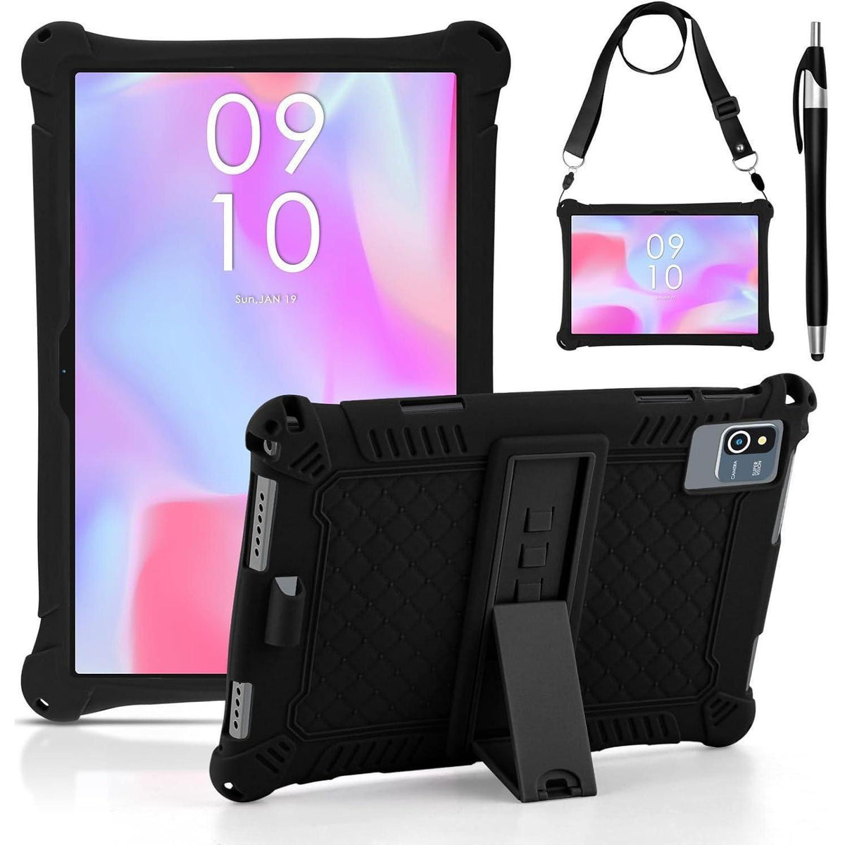 Silikon Tablet Hülle 10 Zoll mit Stift & Gurt – Schwarz
