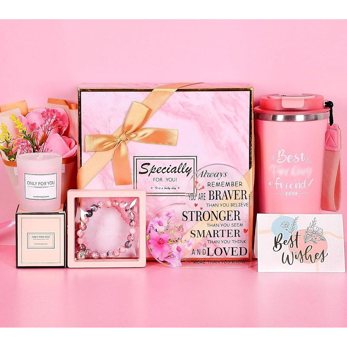 Geschenkset für Frauen: Thermobecher, Kerze & Armband