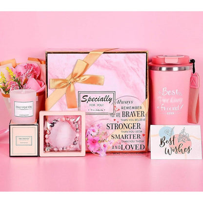 Geschenkset für Frauen: Thermobecher, Kerze & Armband