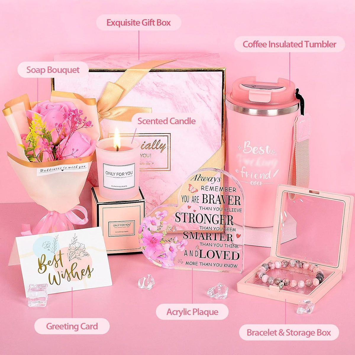 Geschenkset für Frauen: Thermobecher, Kerze & Armband