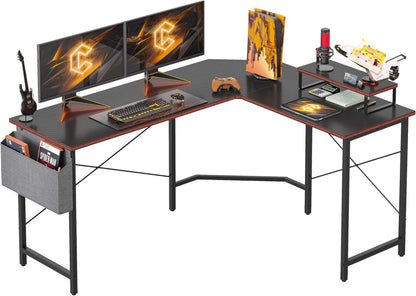 Gaming L-Form Schreibtisch mit Monitorständer Schwarz 150x120cm