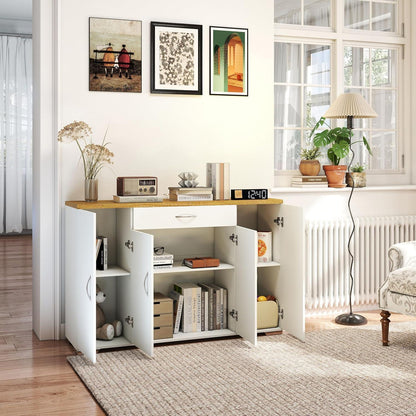 Kommode 110cm Eiche & Weiß mit Schubladen & Türen