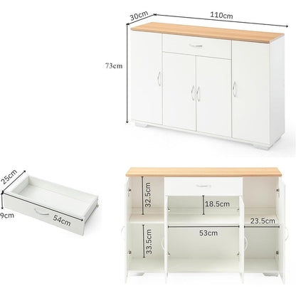 Kommode 110cm Eiche & Weiß mit Schubladen & Türen