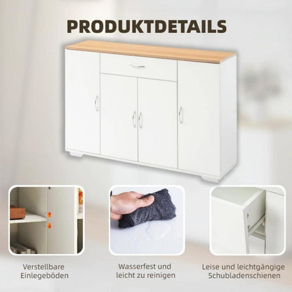 Kommode 110cm Eiche & Weiß mit Schubladen & Türen