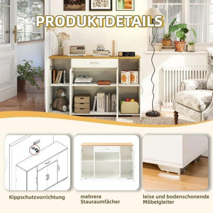 Kommode 110cm Eiche & Weiß mit Schubladen & Türen