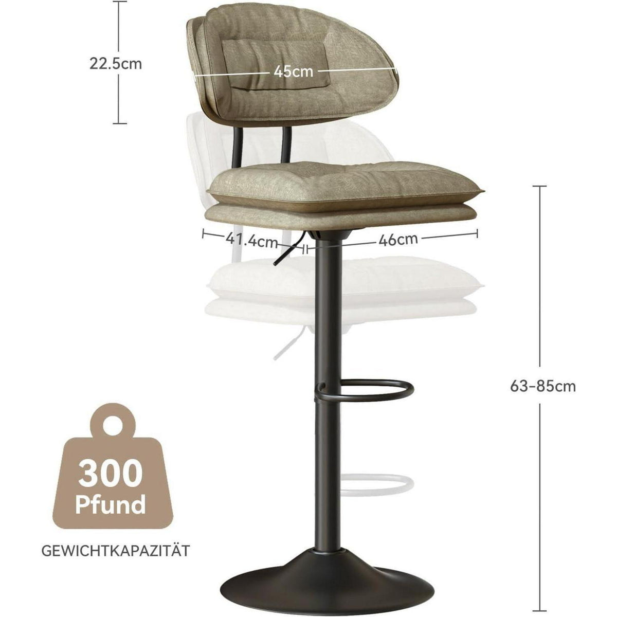 Barhocker Set 4er – Gepolsterte Barhocker mit Rückenlehne Beige
