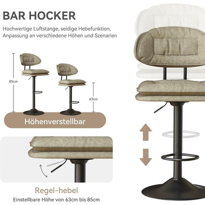 Barhocker Set 4er – Gepolsterte Barhocker mit Rückenlehne Beige