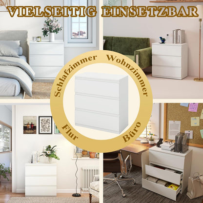 Weißer Kommodenschrank 70cm mit 3 Schubladen