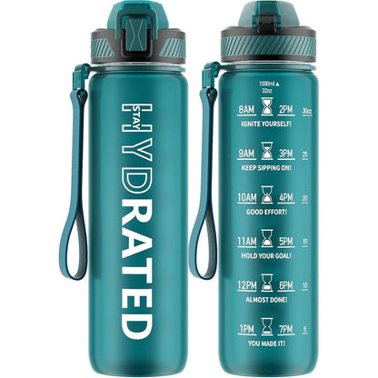 Trinkflasche 1L BPA-frei mit Strohhalm und Zeitmarkierung
