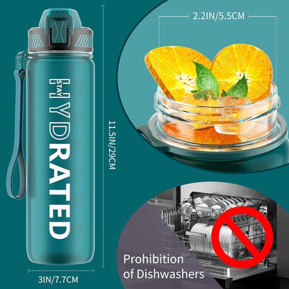 Trinkflasche 1L BPA-frei mit Strohhalm und Zeitmarkierung