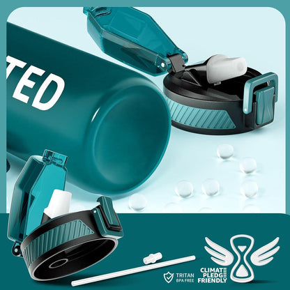 Trinkflasche 1L BPA-frei mit Strohhalm und Zeitmarkierung