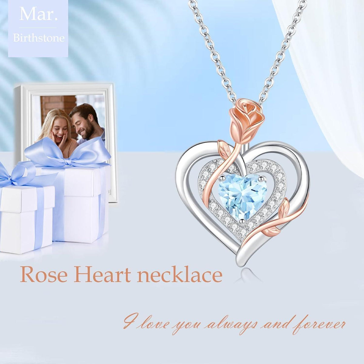 Silber Halskette Damen Herz Rose Geburtsstein Kette 925 Sterling Silber